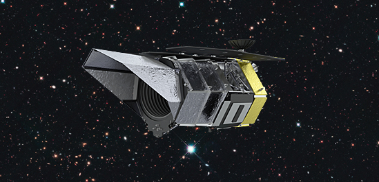 Nancy Grace Roman Space Telescope_CC 2 Illustration av rymdteleskopet Nancy Grace Roman svävande i rymden, mot en bakgrund av stjärnor och galaxer.